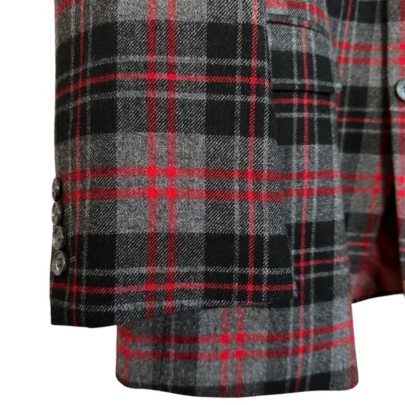 Izod red black and gray plaid sport coat jacket blazer wool blend 42R - Picture 3 of 7